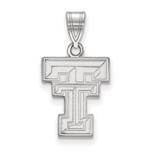10k White Gold Texas Tech U. Medium 'TT' Pendant